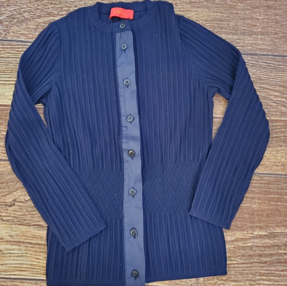 LaVia 18 blue ribbed cardigan Sz S